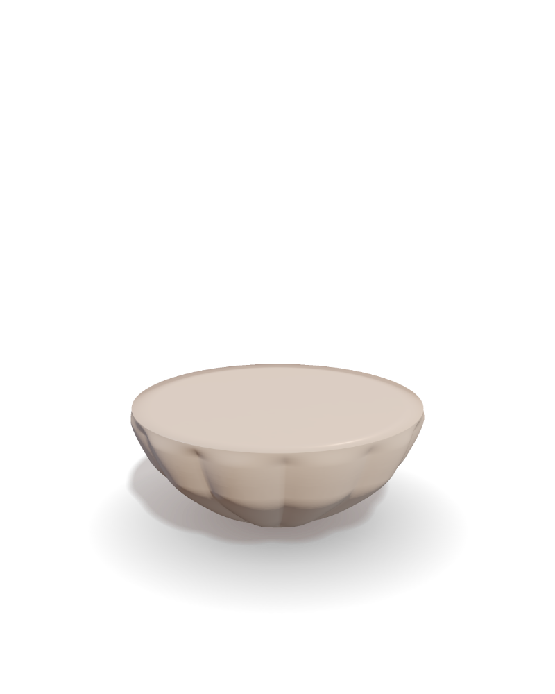 A vessel with a gadrooned surface, rendered in fired clay