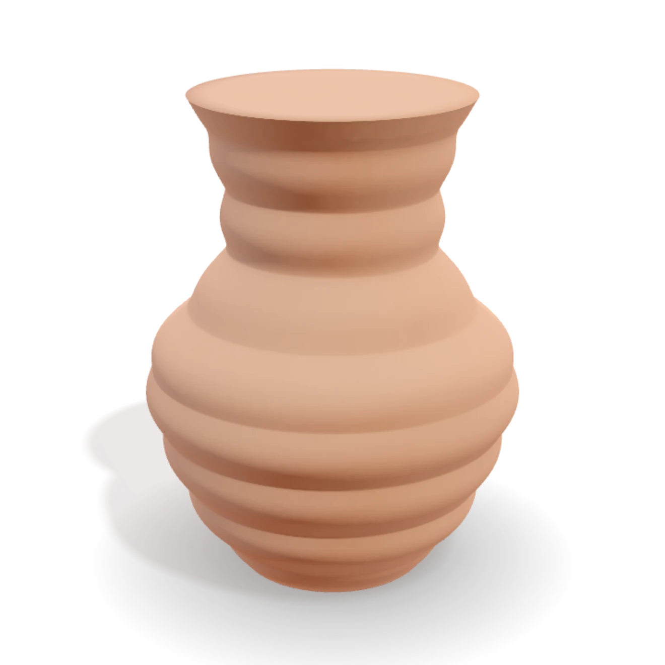 A vessel with a coiled surface, rendered in fired clay
