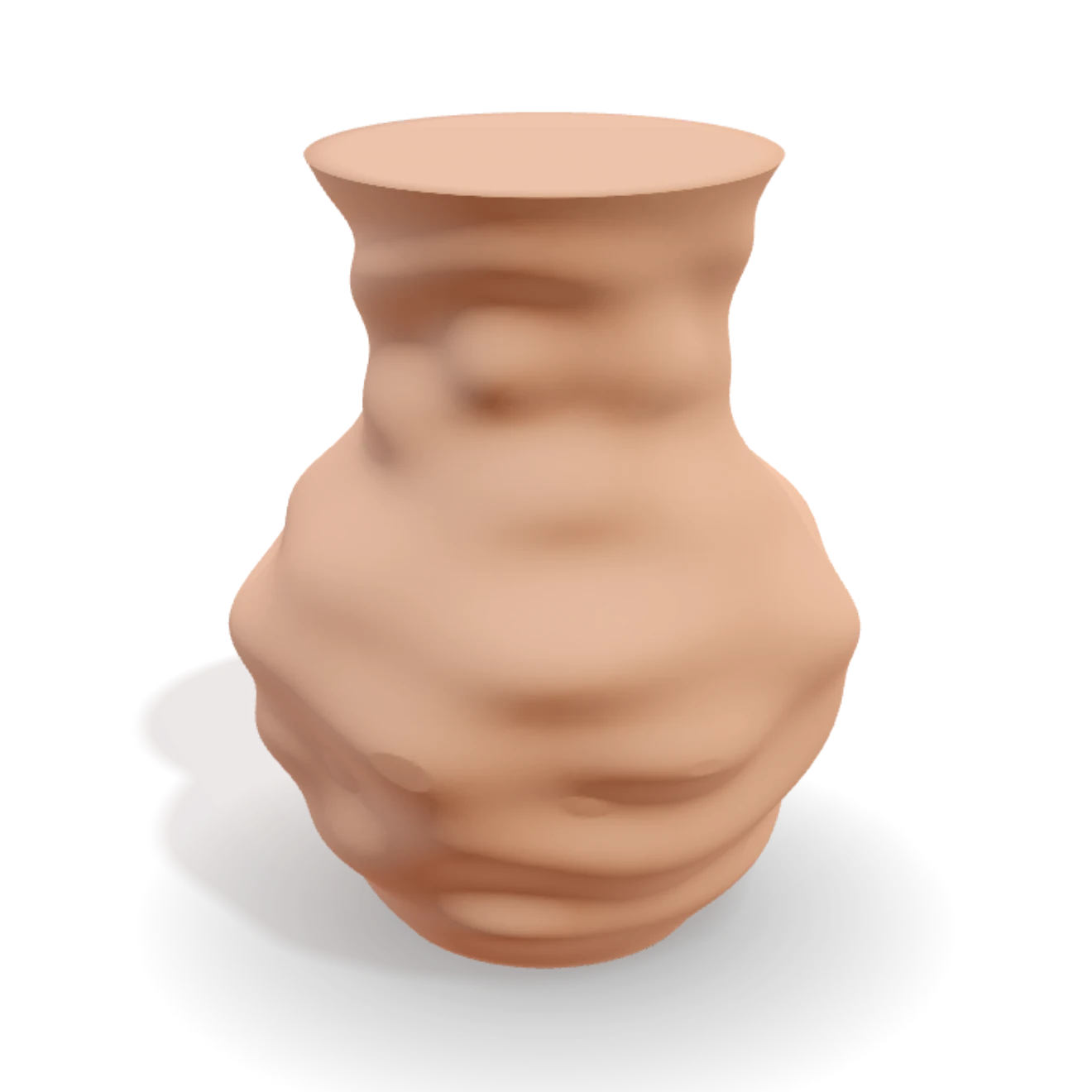 A vessel with a rippled surface, rendered in fired clay