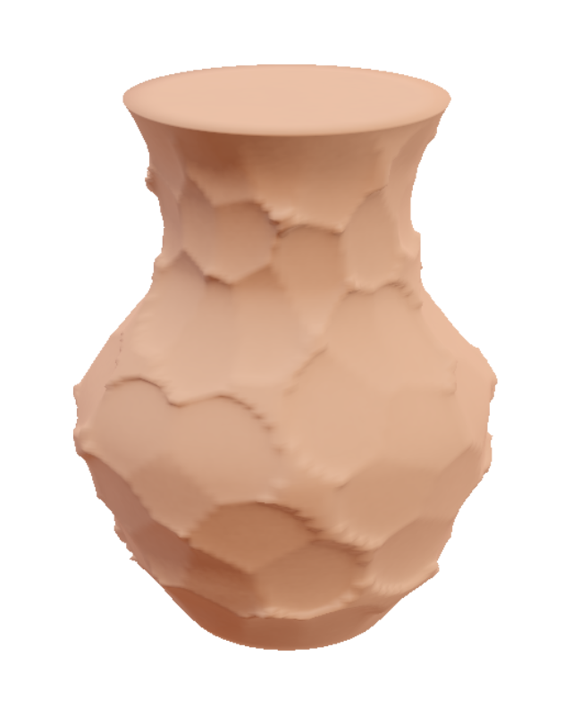 A vessel with a honeycombed surface, rendered in fired clay