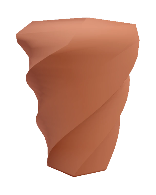 A six-sided vessel turning gently from foot to rim